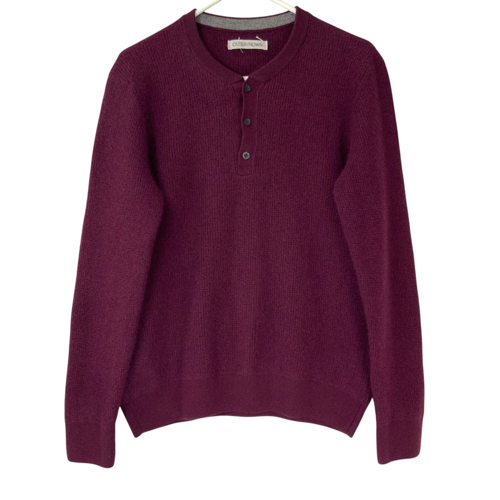 Outerknown Burgundy Wool Cashmere Button Henley Fitted Sweater S Long Sleeve